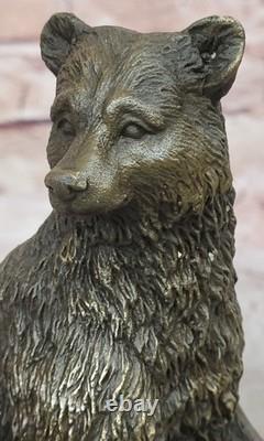 Signed Art Deco Black Bear Family Bronze Sculpture Marble Statue Figurine