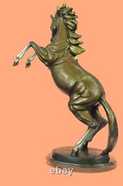 Signed Art Deco Breeding Horse Bronze Sculpture Marble Base Statue Decor Large