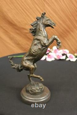Signed Art Deco Breeding Horse Bronze Sculpture Marble Base Statue Lost Cire Deco