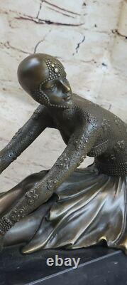 Signed Art Deco Chiparus Belly Dancer Bronze Marble Sculpture Statue Figurine