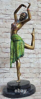 Signed Art Deco Chiparus Belly Dancer Genuine Marble Bronze Sculpture Art