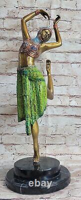 Signed Art Deco Chiparus Belly Dancer Genuine Marble Bronze Sculpture Art