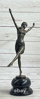 Signed Art Deco Chiparus Solid Marble Bronze Sculpture Statue Belly Dancer