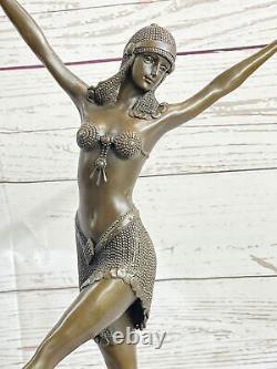 Signed Art Deco Chiparus Solid Marble Bronze Sculpture Statue Belly Dancer