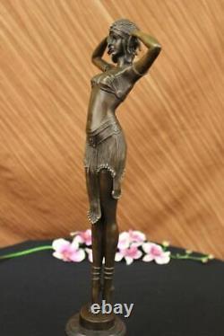 Signed Art Deco Chiparus Vente Dancer Marble Case Sculpture Bronze Statue