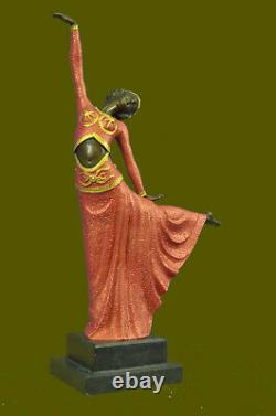 Signed Art Deco Chiparus Ventre Bronze Dancer Marble Sculpture Statue Figure