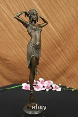 Signed Art Deco Chiparus Ventre Marble Dancer Case Bronze Sculpture Statue