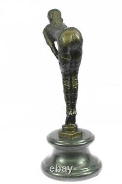 Signed Art Deco Dancer Dancer Bronze Sculpture Marble Figurine Statue