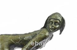 Signed Art Deco Dancer Dancer Bronze Sculpture Marble Figurine Statue