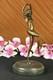Signed Art Deco Dancer Girl Bronze Statue On Marble Base Large Figurine