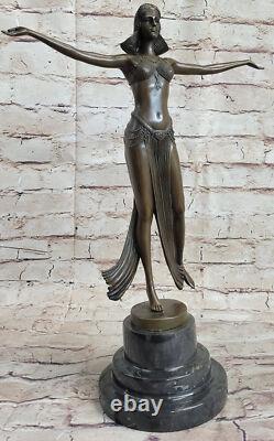 Signed Art Deco Descomps Belly Dancer Marble Bronze Sculpture Statue