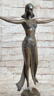 Signed Art Deco Descomps Belly Dancer Marble Bronze Sculpture Statue