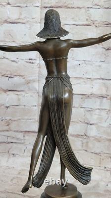 Signed Art Deco Descomps Belly Dancer Marble Bronze Sculpture Statue