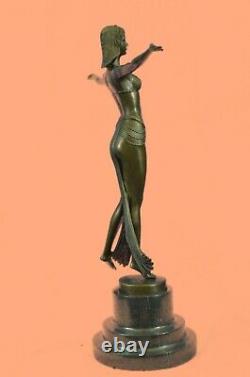 Signed Art Deco Descomps Ventre Danser Marble Case Bronze Sculpture Statue