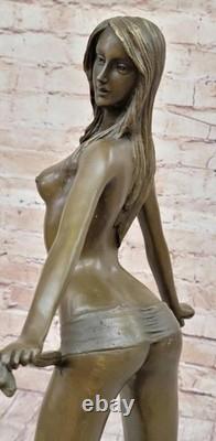 Signed Art Deco Hot Bronze Nude Female Sculpture Statue on Marble