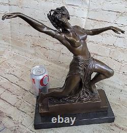 Signed Art Deco Nude Dancer Bronze Statue with Marble Base - Great Sale
