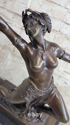 Signed Art Deco Nude Dancer Bronze Statue with Marble Base - Great Sale