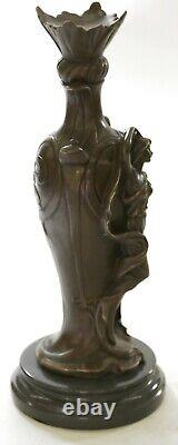 Signed Art Deco Sexy Woman By Cheret Bronze Sculpture Marble Base Figure Sale