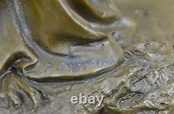 Signed Art Deco Young Woman with Long Stem Fruit Bronze Marble Statue Gift