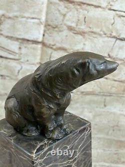 Signed Assis Polar Bear Bronze Book Fin Deco Marble Sculpture