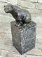 Signed Assis Polar Bear Bronze Book Fin Deco Marble Sculpture From