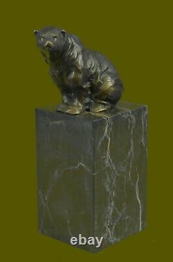 Signed Assis Polar Bear Bronze Book Fin Deco Marble Sculpturework