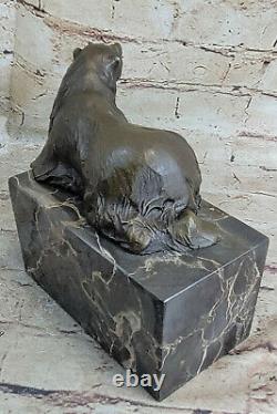 Signed Assis Polar Bear Bronze Serre-books Book Fin Deco Marble Sculpture