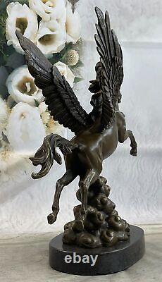 Signed Auguste Moreau Pegasus Bronze Fantasy Sculpture On Marble Base Fonte