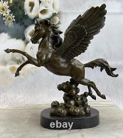 Signed Auguste Moreau Pegasus Bronze Fantasy Sculpture On Marble Base Fonte