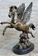 Signed Auguste Moreau Pegasus Bronze Fantasy Sculpture On Marble Base Cast Iron