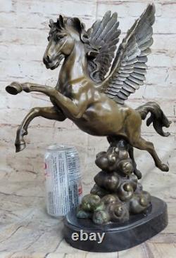 Signed Auguste Moreau Pegasus Bronze Fantasy Sculpture on Marble Base Opens