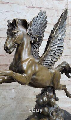 Signed Auguste Moreau Pegasus Bronze Fantasy Sculpture on Marble Base Opens