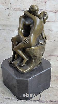 Signed Augustine Rodin The Bisou Bronze Sculpture Statue Marble Figurine Base Nude