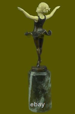 Signed Baby Girl On Scene Bronze Os Marble Sculpture Statue Figure