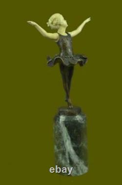 Signed Baby Girl On Scene Bronze Os Marble Sculpture Statue Figure Nr