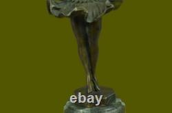 Signed Baby Girl On Scene Bronze Os Marble Sculpture Statue Figure Nr