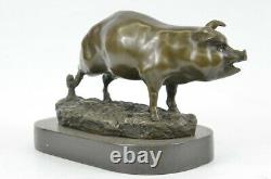 Signed Barye Animal Farm Company Pig Marble Base Figure Nr Bronze
