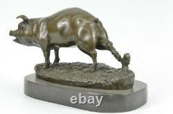 Signed Barye Animal Farm Company Pig Marble Base Figure Nr Bronze