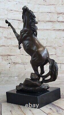 Signed Barye Art Deco Breeding Horse Bronze Sculpture Marble Base Statue Decor