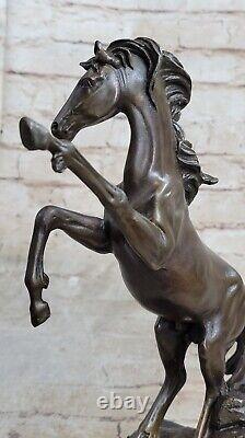 Signed Barye Art Deco Breeding Horse Bronze Sculpture Marble Base Statue Decor