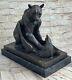 Signed Barye Attacking Bear Eagle Bronze Sculpture Marble Figurine Base Opens