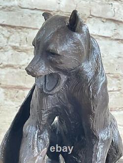 Signed Barye Bear Attacker Eagle Bronze Sculpture Marble Figurine Base Opener