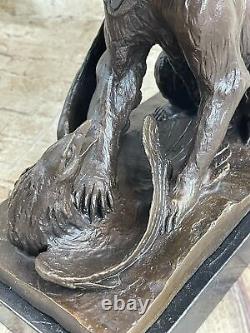 Signed Barye Bear Attacker Eagle Bronze Sculpture Marble Figurine Base Opener