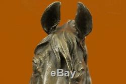 Signed Barye Bronze Bust Unique Horse Head Sculpture Marble Base Statue Fonte