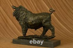Signed Barye Bronze Sculpture Statue Wild Boar Animal Mascot Marble Base