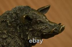 Signed Barye Bronze Sculpture Statue Wild Boar Animal Mascot Marble Base