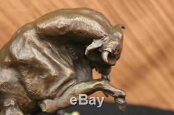 Signed Barye Domine Spanish Bull Dog Figurine Sculpture Bronze Marble Base