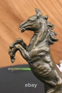 Signed Barye Excited Breeding Horse Bronze Marble Sculpture Race Sculpture Decor