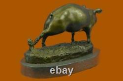 Signed Barye Farm Animal Pig 100% Bronze Massive Marble Base Figure Deal