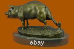 Signed Barye Farm Animal Pig 100% Bronze Massive Marble Base Figure Deal